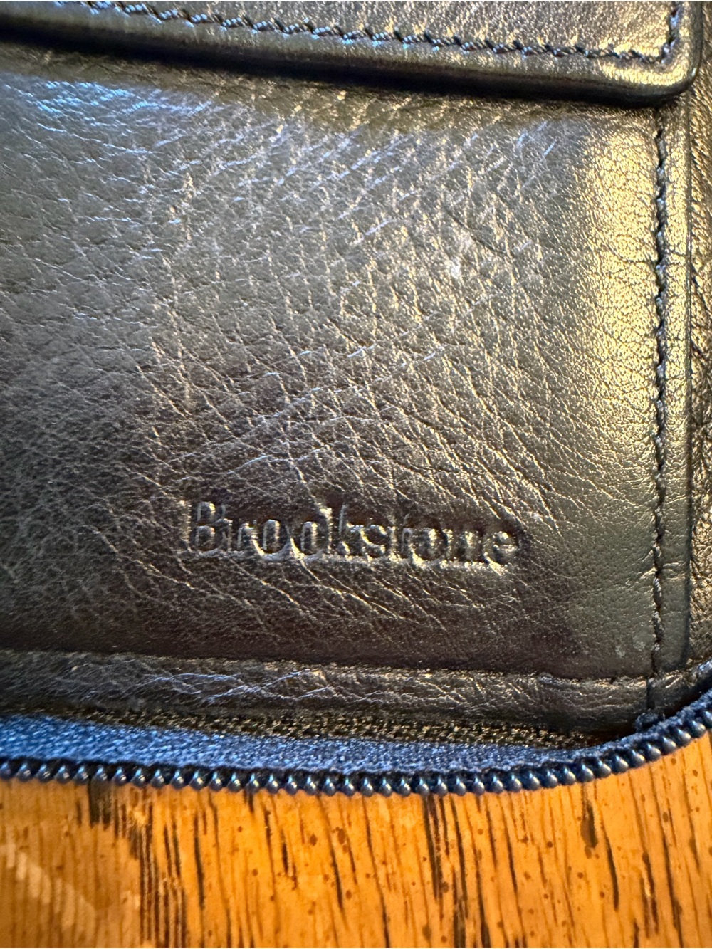 Brookstone Black Leather Zip Wallet with Embossed Logo